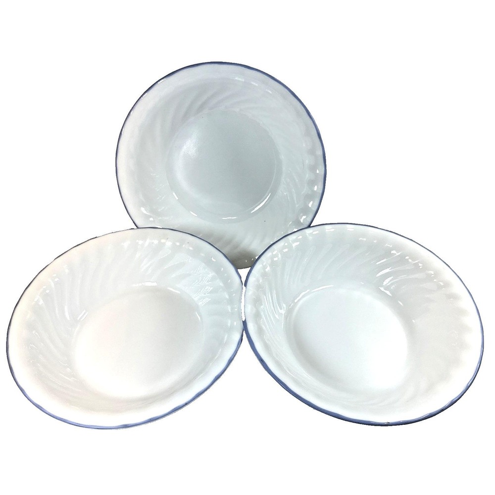 Corelle Swirl Cereal/Soup/Salad Bowls White Light blue Rim 7 .25" Set of 3